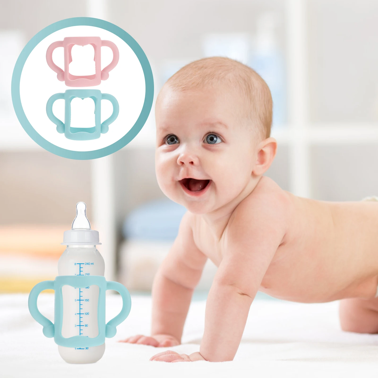 

2pcs Baby Bottle Handle Universal Silicone Grip Non Ergonomic Flexible Infant Feeding Guard Bottle for Newborn