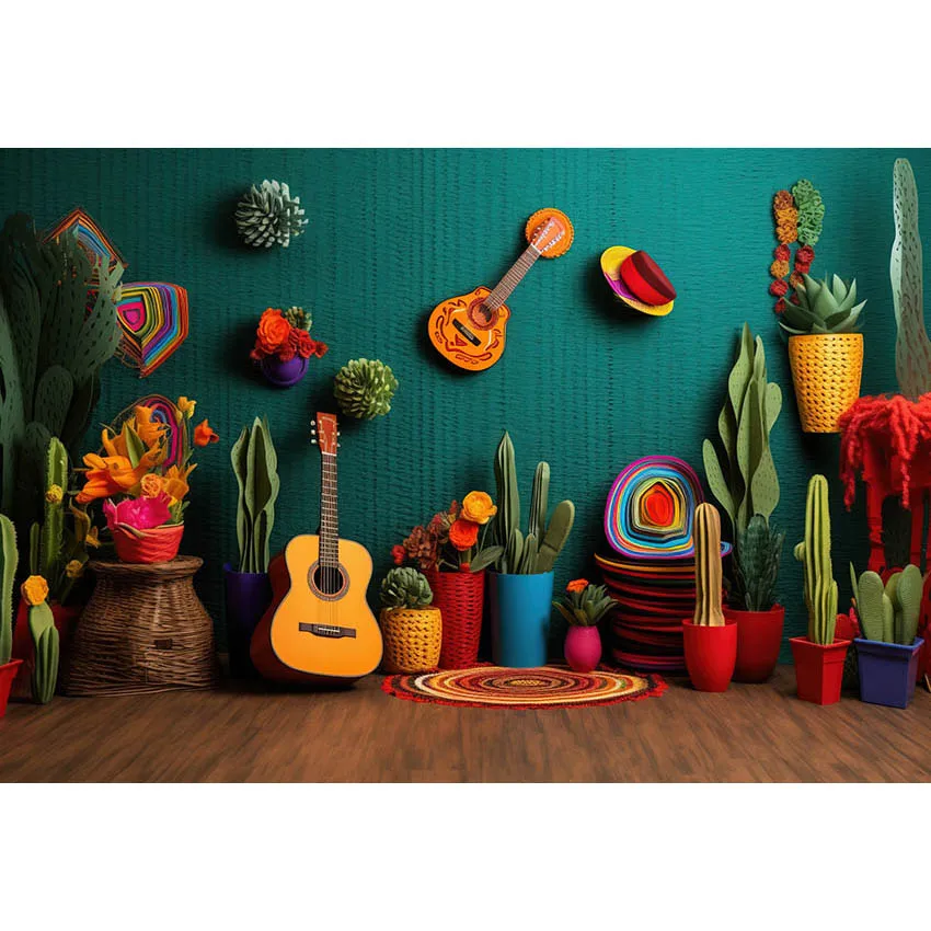 Avezano Photography Background Mexican Western Cactus Floral Cake Smash Kids Birthday Party Decor Backdrop Photobooth Props