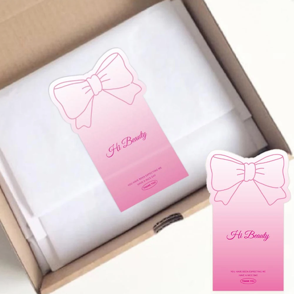 50 Uds. Pegatinas de agradecimiento con lazo rosa para pequeñas empresas, caja de regalo, pegatina de embalaje, etiqueta de sello decorativa "you have me esperando"