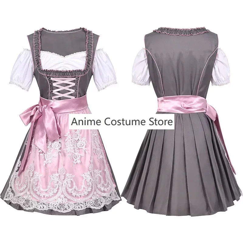 Pink Party Dress Ladies Cosplay Costume Dirndl abito tradizionale tedesco Oktoberfest costumi da donna Sexy abbigliamento donna Cos Set