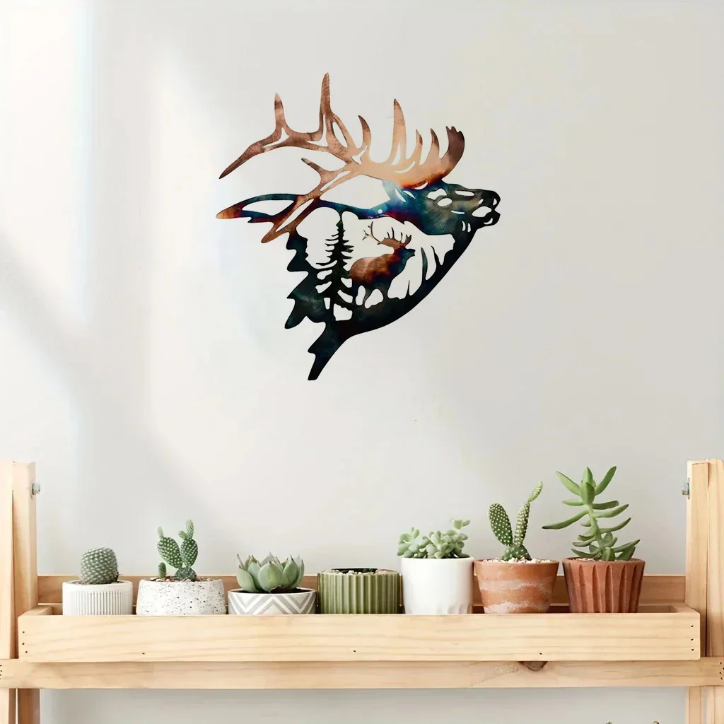 

Unique Set of 2 Metal Wall Decorations – Elk and Deer Metal Wall Art Sculptures. Distinctive Silhouette Craft for Country