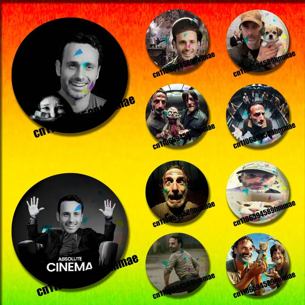 

For T-The Walking Dead Andrew Lincoln Rick Round Pins Insignia Badge Cover Ornament 75mm Cosplay Brooch Button