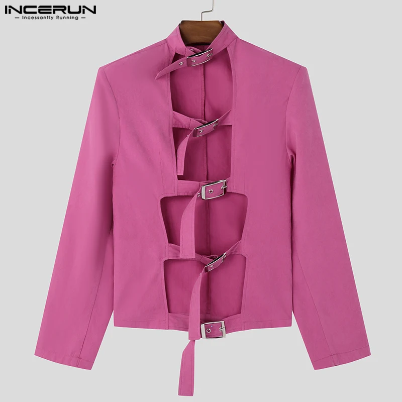 Mode Casual Style Y-INCERUN Hommes Métal strucDeconFumDesign Chemises Sexy Mâle Solide Creux À Manches sulfBlouse S-5XL