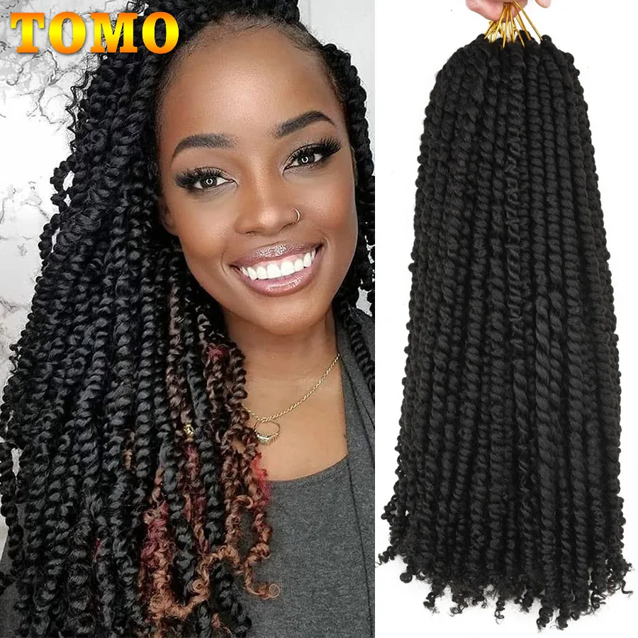 

Синтетические волосы для плетения TOMO Pre-twisted Passion Twist, 12, 18, 24 дюйма, 16 прядей, цвет омбре, в стиле бохо, для чернокожих женщин