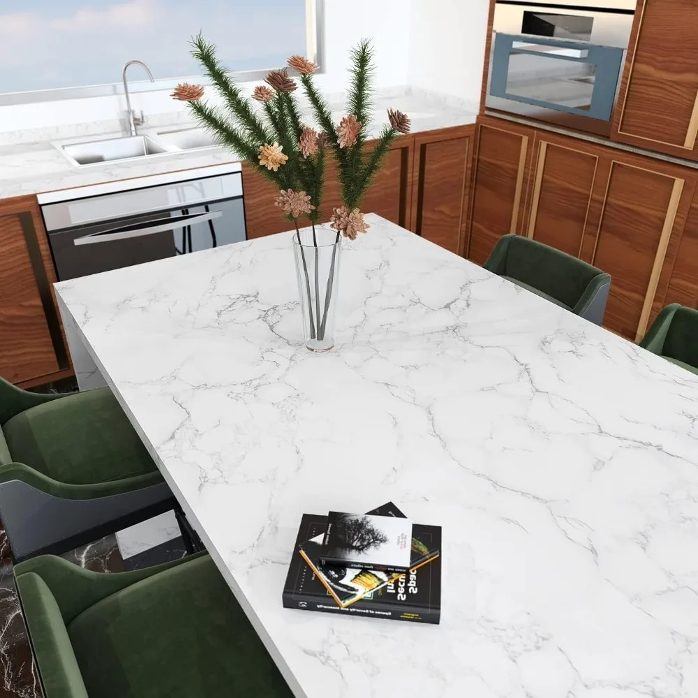 ورق اتصال قابل للتقشير واللصق من الرخام الأبيض مقاوم للماء لأسطح الكونترتوب، مقاس 30 × 400 بوصة، سهل الاستخدام، لاصق يدوم طويلاً #2