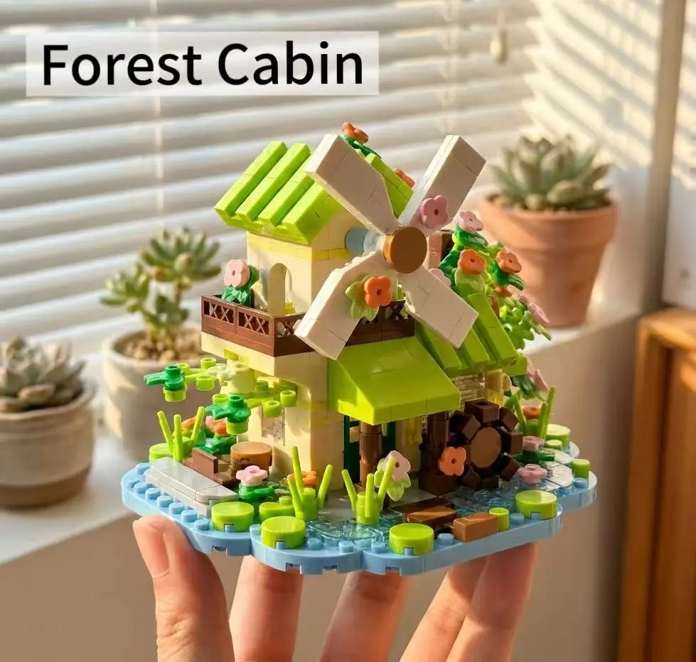 Forest Cabin Mini Building Blocks Set City Street View Greenhouse Windmill Tree House DIY Model Decoration Toys