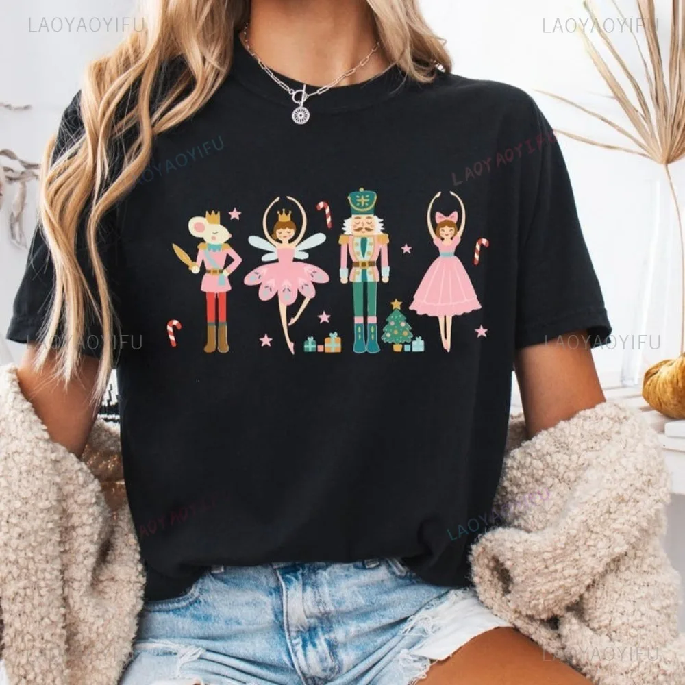 Nutcracker Christmas Ballet Cute Holiday T-Shirt Casual Fashion Loose Harajuku Short Sleeve Women Tshirt Hip Hop Punk Man Tees