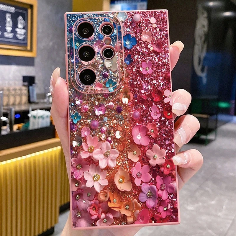 For Samsung S26 S25 FE S24 S23 S22 Ultra Plus 5G Case Cherry Tulip Floral Pattern Cover For Galaxy A16 A36 A56 A55 A54 A53 Funda
