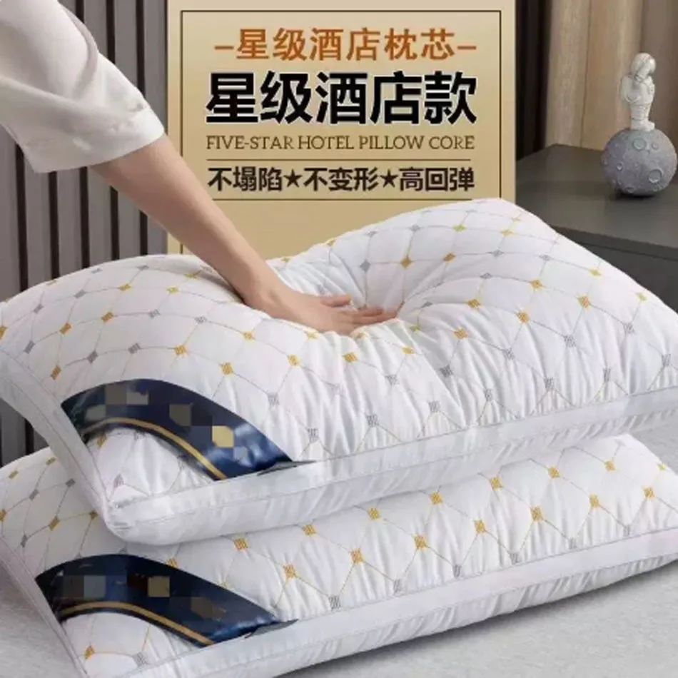 Almohada de Plumas y Algodón de Alta Resiliencia, Almohada Cervical Tridimensional para Dormitorio, Hogar, Hotel, Soporte para la Columna Cervical, Almohadas para Dormir