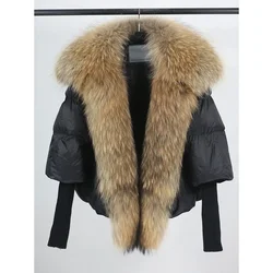 Loose Natural Real Fox Fur Collar Coat Thick New European Fashion White Duck Down Jacket Winter Women Warm Luxury Outerwear