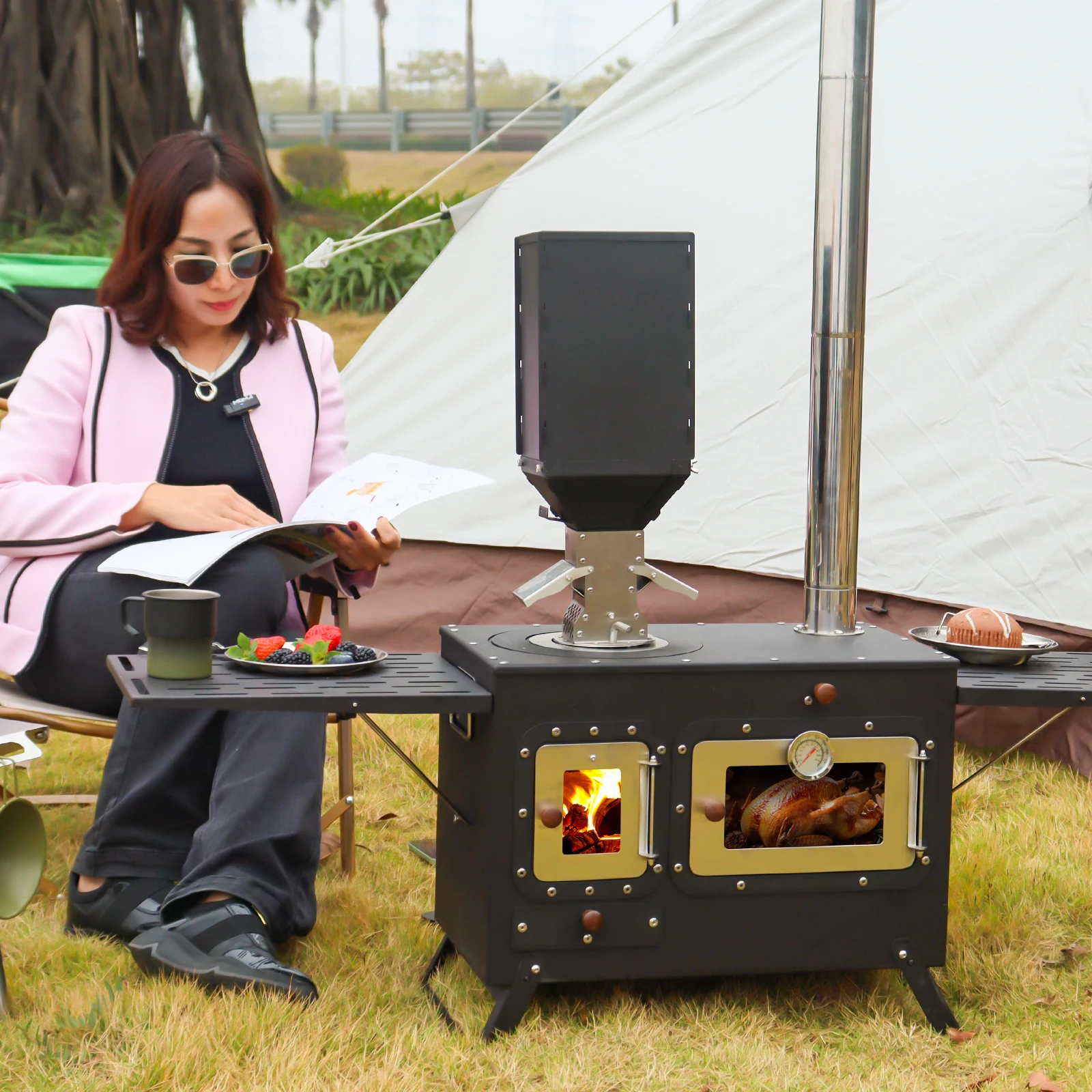 

23kw Modern Portable European Style Big Outdoor Wood Stove With Oven for Camping