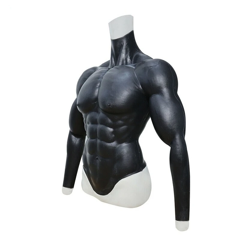 Silicone Muscle Black Suit Fake Boobs Belly for Stage Cosplay Fake Belly Suit Masquerade Performance Costume