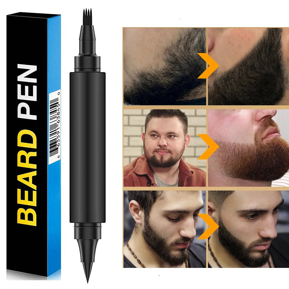 2-in-1 Barber Pencil Beard Brush Shaping Filling Waterproof Men Beard Filler Double Head Coloring Tool for Men Modeling