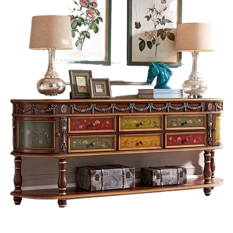 

European side table entrance solid wood American side cabinet, long table end view table sofa back to the wall