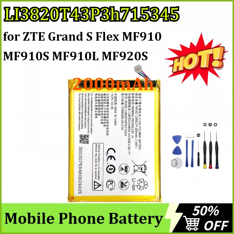 LI3820T43P3h715345 2000mAh Mobiele Telefoon Batterij voor ZTE Grote S Flex MF910 MF910S MF910L MF920S MR150-2 MR150-5 MTC 835 + Gereedschap