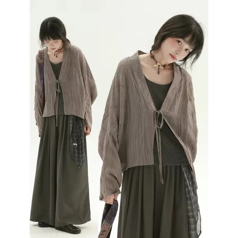 Tops Women Top V Neck Full Sleeve Casual Loose Solid Camis Y2k Streetwear Lace Up Open Stitch Elegant Work Tees Summer 2026