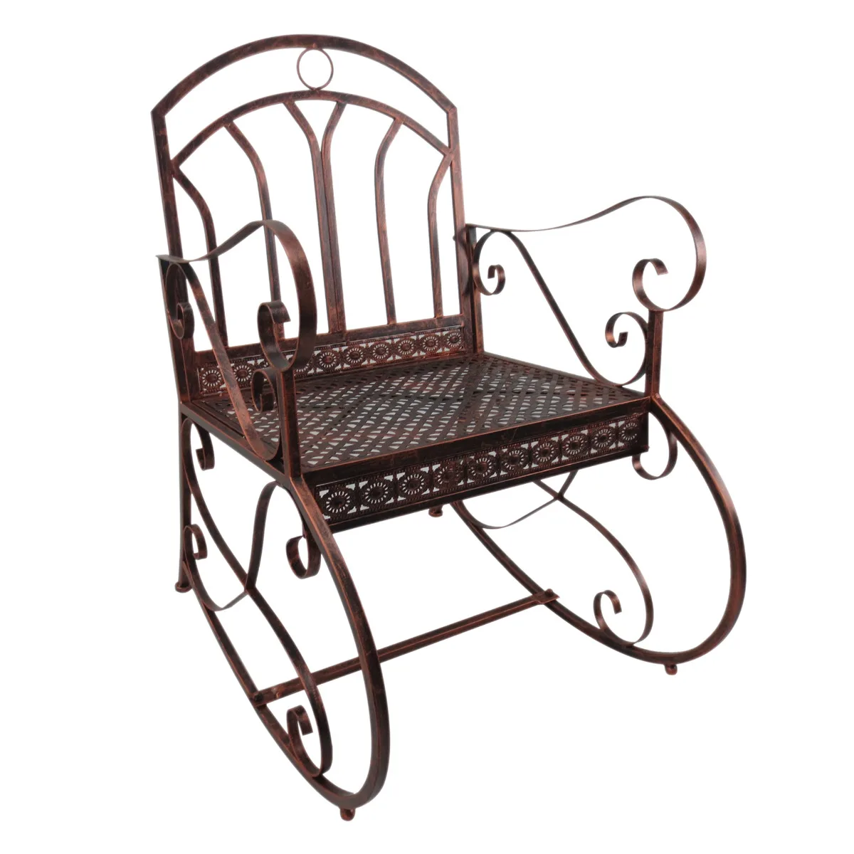 Fauteuil à bascule vintage, capacité de charge 150 kg, avec des courbes élégantes, confort d'assise élevé, métal, 61L x 79P x 90H cm, Bronze-Rouge