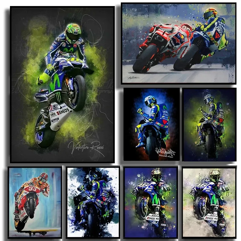 Affiche de course de moto Valentino Rossies, imprimés de Portrait de voiture de sport, peinture sur toile, Art mural pour décor de salon de maison