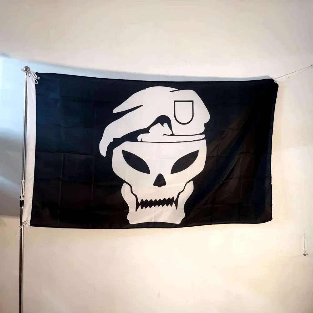 Skull Beret Soldier Flag 150x90cm Durable Polyester Outdoor Hanging for Military Theme Army Party Wall Garden Soldier Decor