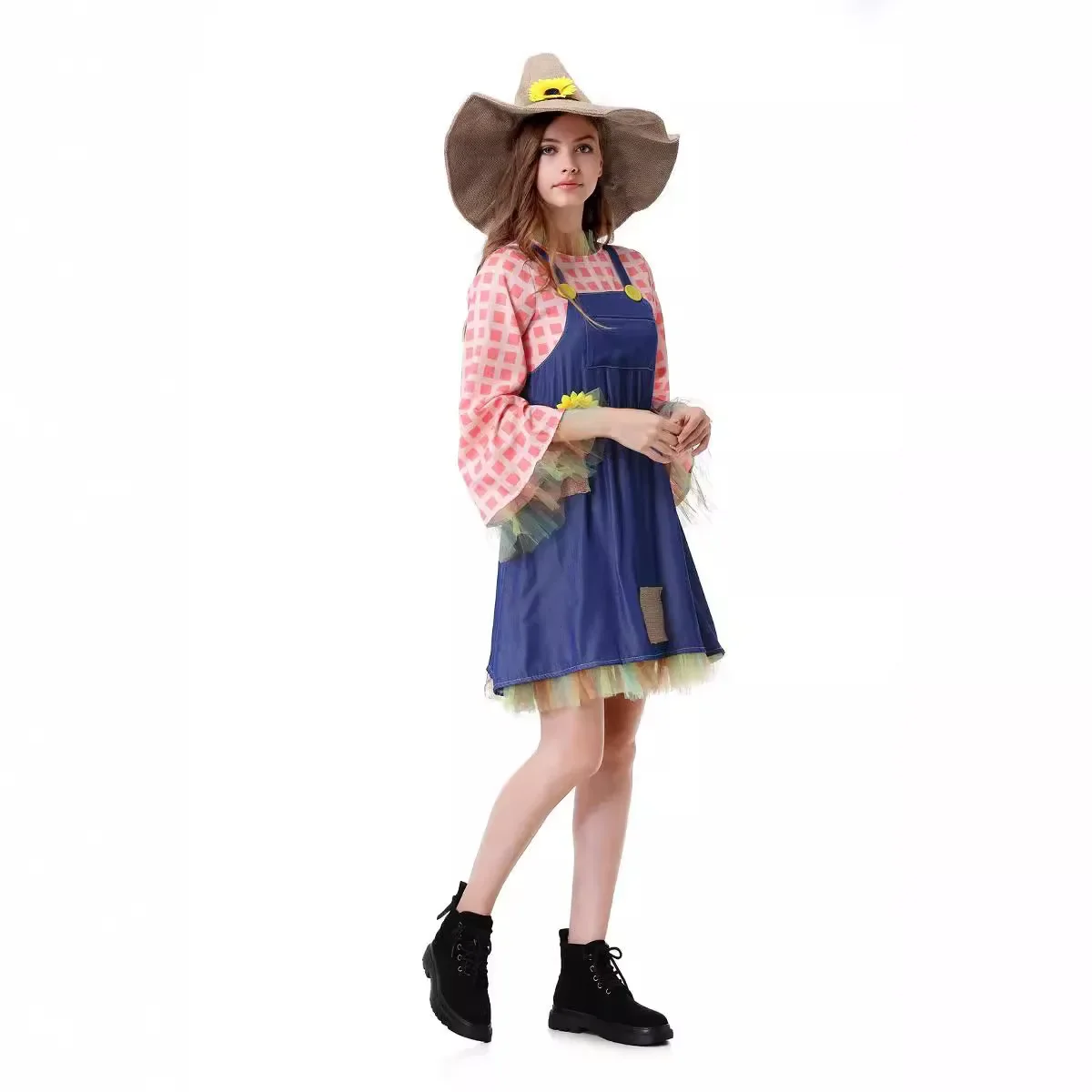 Halloween Cosplay Costume Parent-child Outfit Pioneer Girl Costume Colonial Dress Kids Floral Village Girl Costumes with Hats