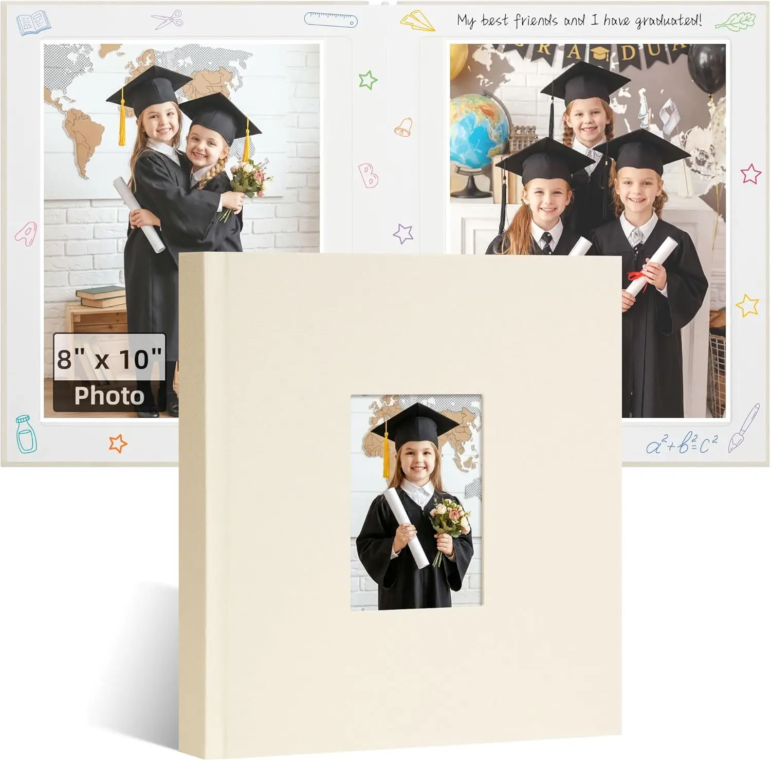 

Photo Album 8x10 20 Pockets, Fabric Cover Memory Book with Writing Space for Artwork Family Wedding Baby, Beige