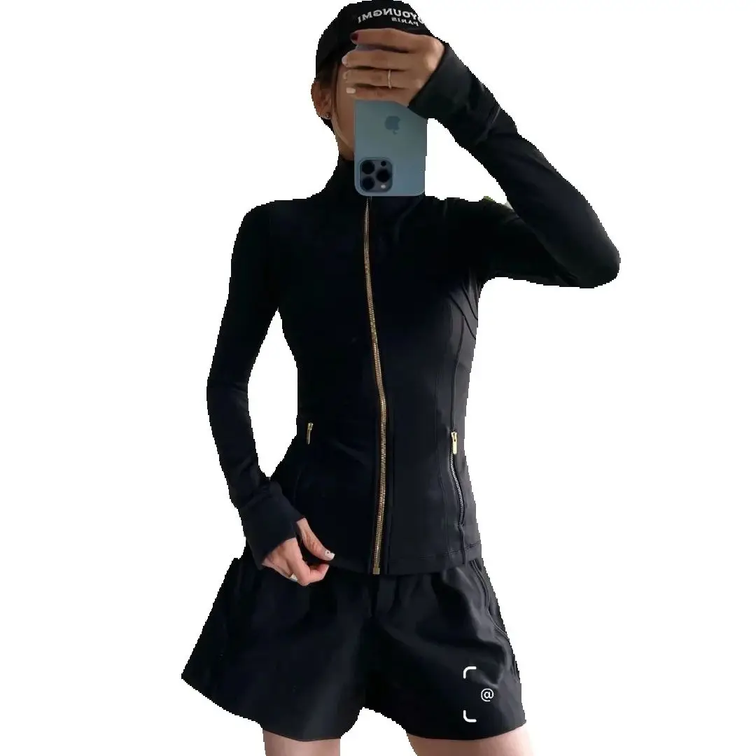 Nieuwe versie van een gouden rits-slankmakende jas, yoga-jas met opstaande kraag, slim fit, sneldrogend, dunne sportversie - afbeelding 2
