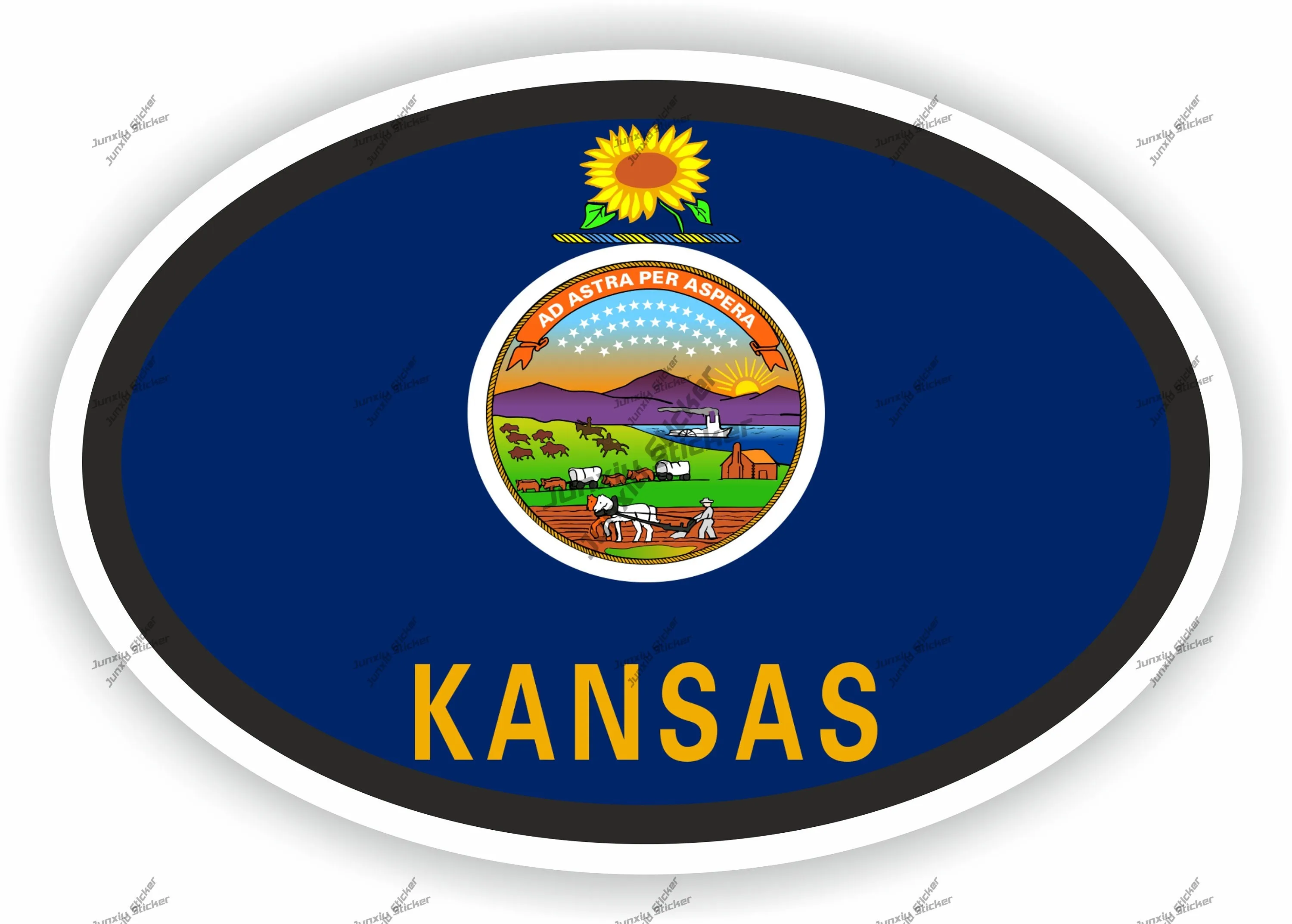 

Kansas Flag Badge Oval Sticker Phone Guitar Yacht Car Stickers Jdm For Men Patriotism Reflective-silver Anti Scratch Exterior