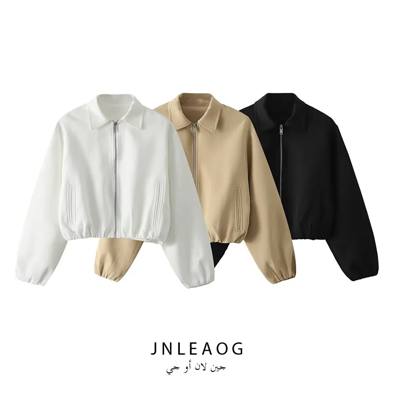 

Модная женская укороченная куртка-бомбер из полиэстера с длинными рукавами, на молнии, с воротником-стойкой