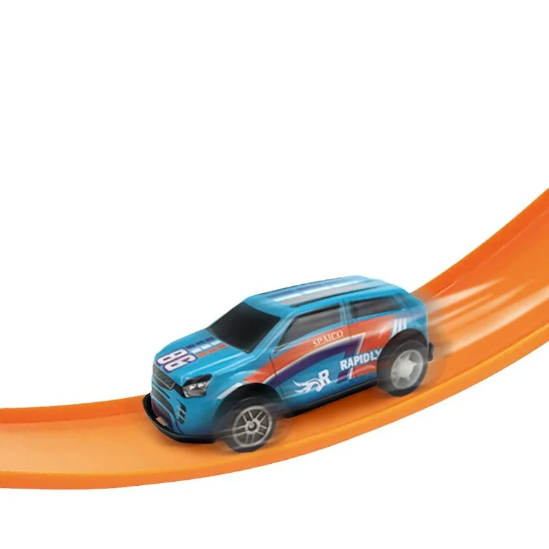 Metalowy tor wyścigowy dla dzieci, zabawka samochodowa, zestaw DIY, metalowy samochód wyścigowy na biurko