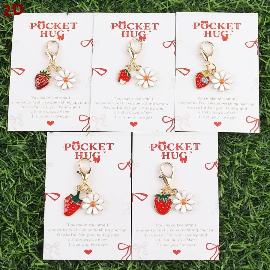 1/5/10/20/50/100pcs 2D Flat - s 2D Multi-Style Strawberry And Floral Keychain Set, Inspirational Pocket Card, Suitable for Match
