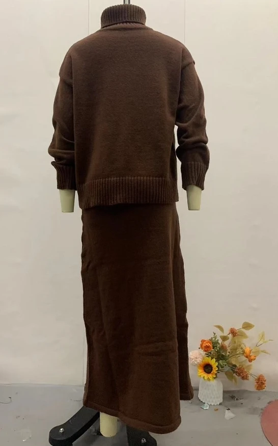 Two Piece Set Women Outfit 2025 Autumn New High Neck Long Sleeved Sweater Top & High Waist Slim Fit A-Line Long Skirt Set