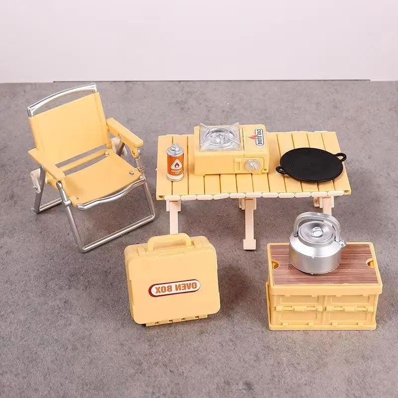 1:12 Casa delle bambole in miniatura Set da picnic da campeggio Sedia pieghevole Stufe a gas Modello per la decorazione della casa delle bambole Accessori Giocattoli Regalo