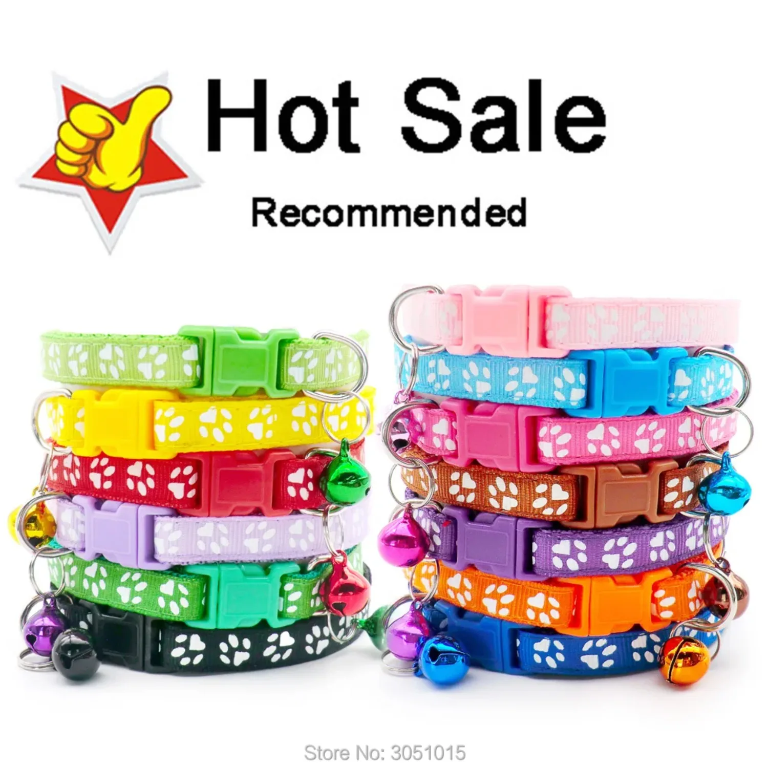 

100 Pcs Wholesale Pet Collars – Cute Bell Small Dog Cat Collar, Adjustable Puppy Cats Accessories, Hot Paw Design