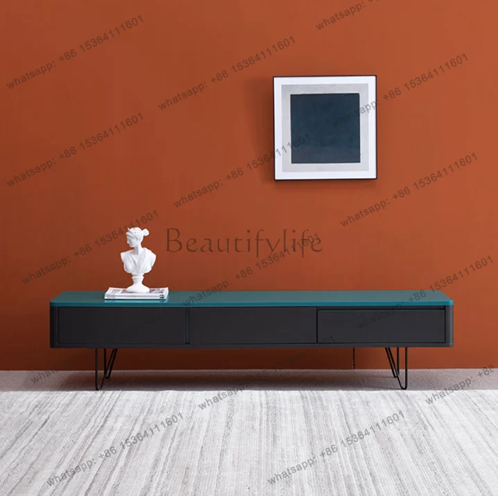 Light luxury TV paint floor cabinet Small apartment round anti-collision color matching custom cabinet