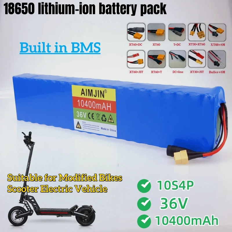 10S4P 36V 10400mAh akumulator litowy do skutera elektrycznego 18650 akumulator 36V 10.4Ah akumulator do skutera elektrycznego