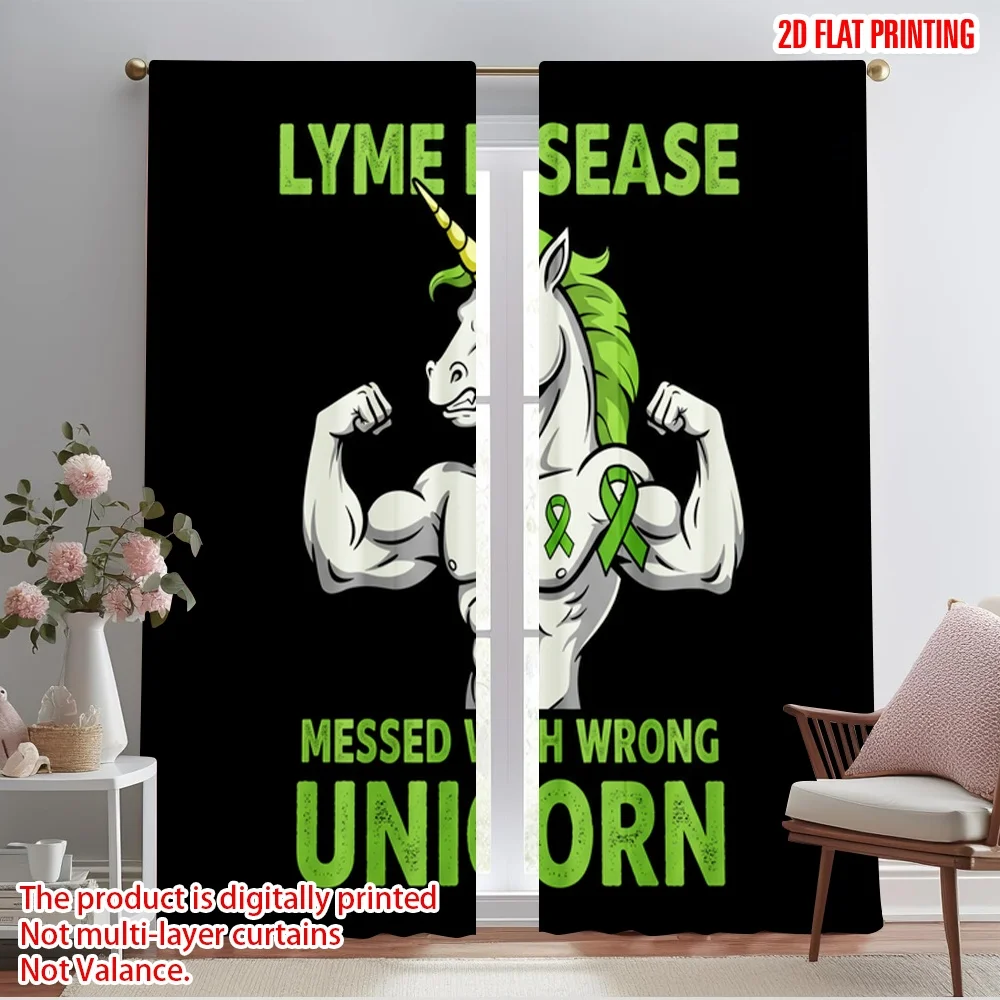 

2pcs 2D flat printing Drapes LYME WARRIOR STRONG UNICORN Polyester Without Electricity Party Decorations Use for Decorations