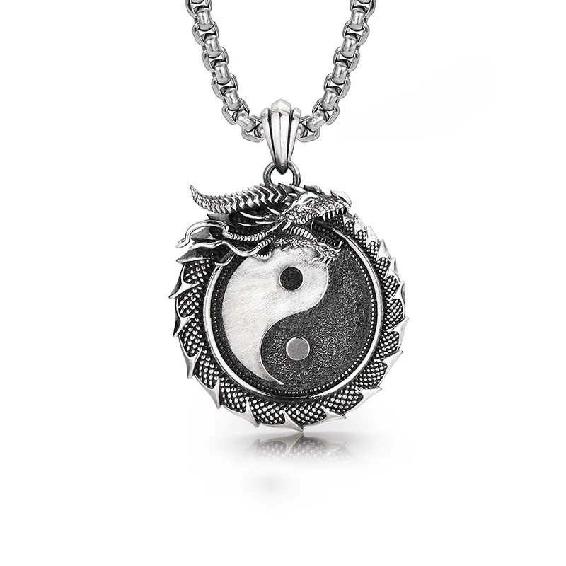 Brass Silver Plated Tai Chi Bagua Panlong Pendant Necklace Born In Year Of The Zodiac For Men With Chinese Style And A Niche D