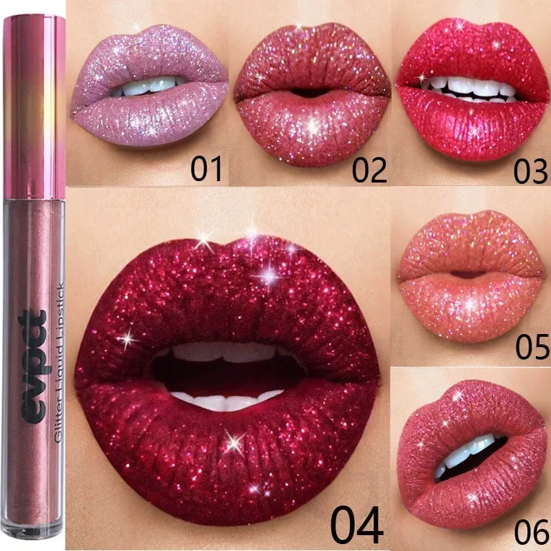 15 Colors Glitter Liquid Lipsticks Waterproof Long Lasting Diamond Shimmer Lip Gloss Red Pink Women Makeup Nude Matte Lip Stick