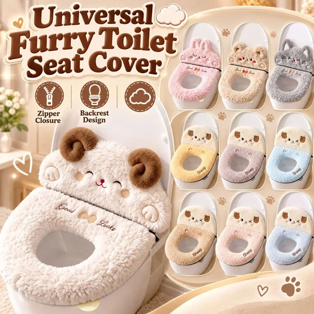 NEW Zipper Closure Toilet Seat Cushion Thickened Washable Furry Toilet Cover Soft Embroidered Bathroom Toilet Pad Autumn Winter