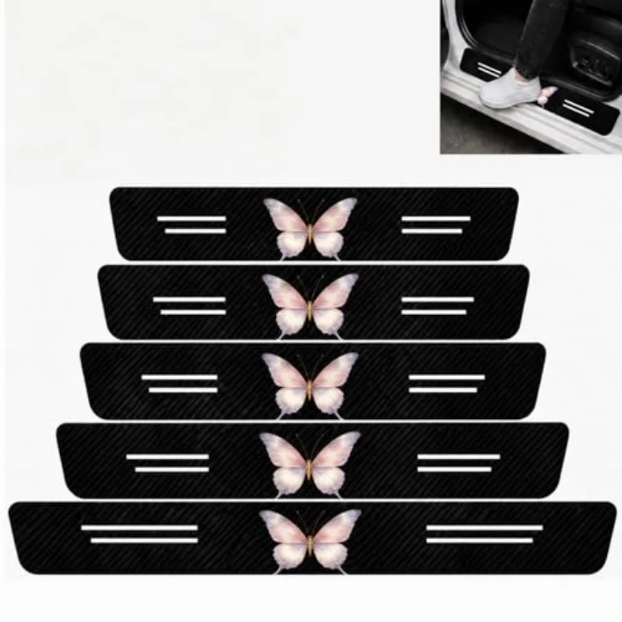 

5PCS Car Door Sill Protector, Carbon Fiber Leather Door Sill Sticker, Anti-Scratch Scuff Plate Sticker for All Car Models, es C