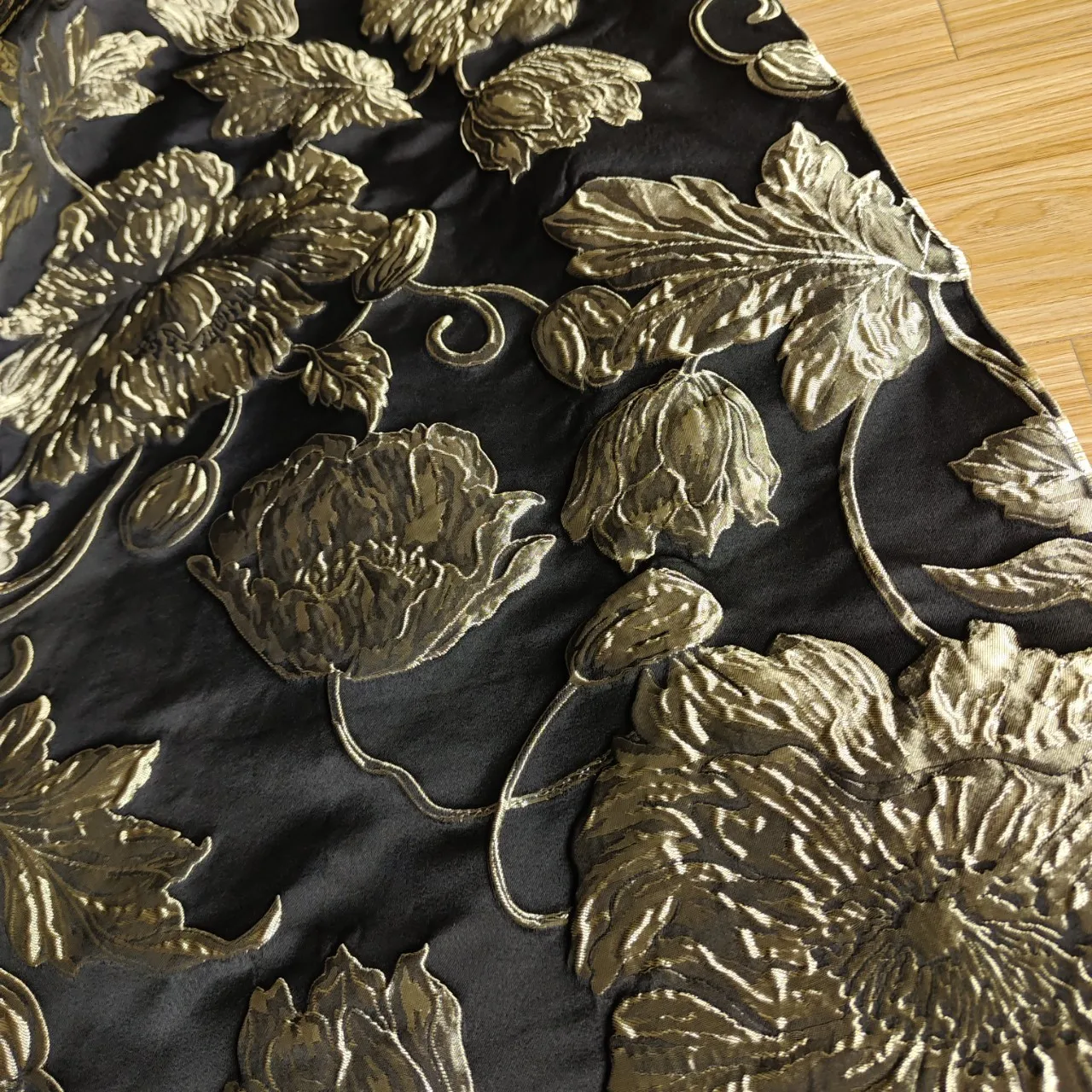 Embossed Gold Black Flower Jacquard Fabric Bubble Cloth 155cm Wide - Sold By The Meter