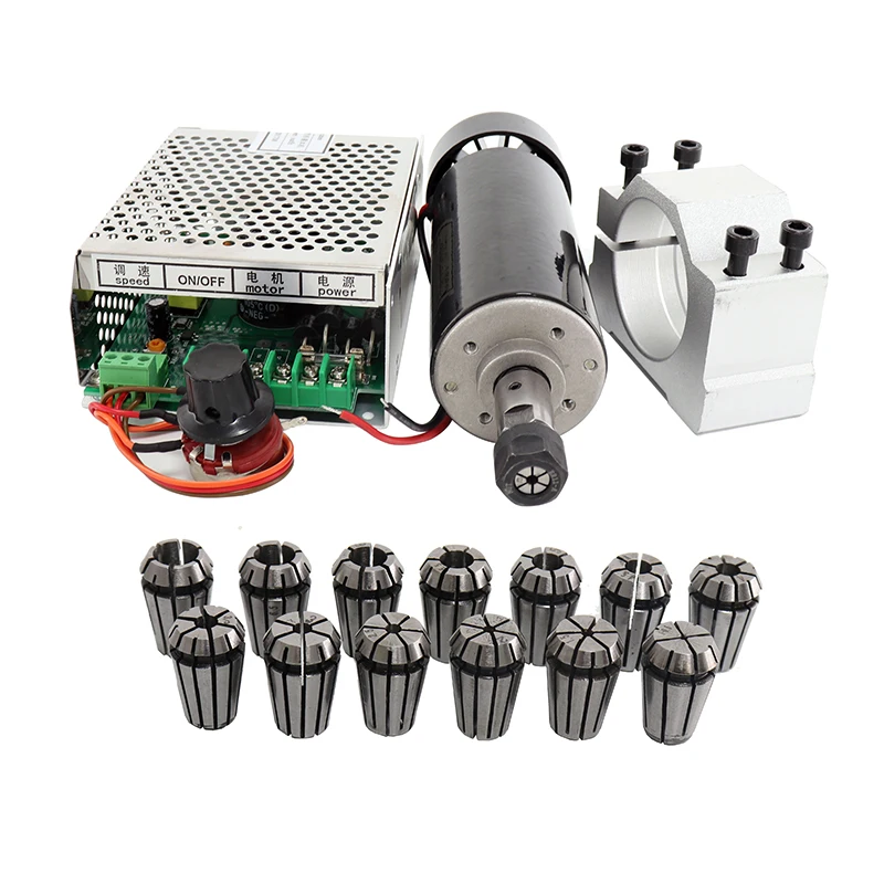 500W Air cooled Spindle Motor 100V+WK611 Power Supply speed governor ER11-8mm chuck CNC with 52mm Clamps Bracket