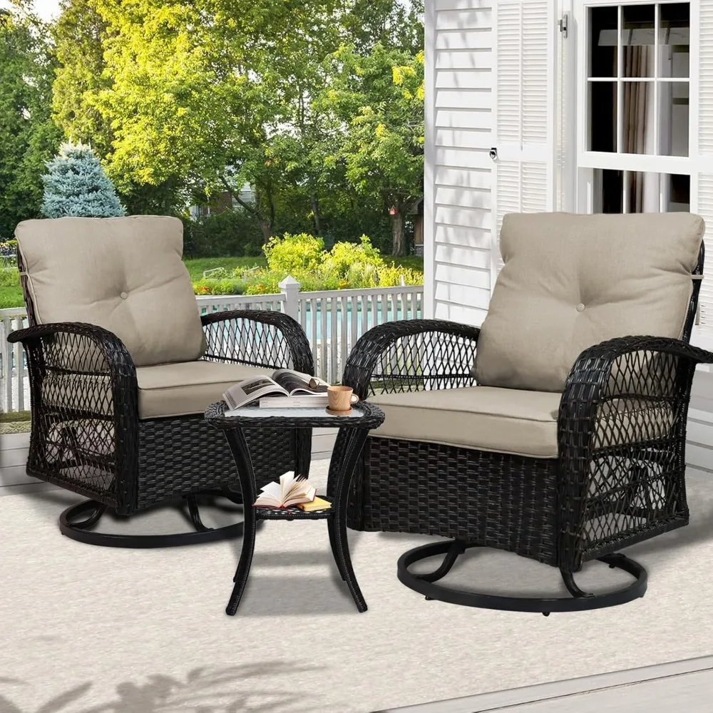 

3 Piece Patio Furniture Set, 2 Outdoor Swivel Rocking Chairs with Side Table, Wicker Glider Chairs, All-Weather, Customized