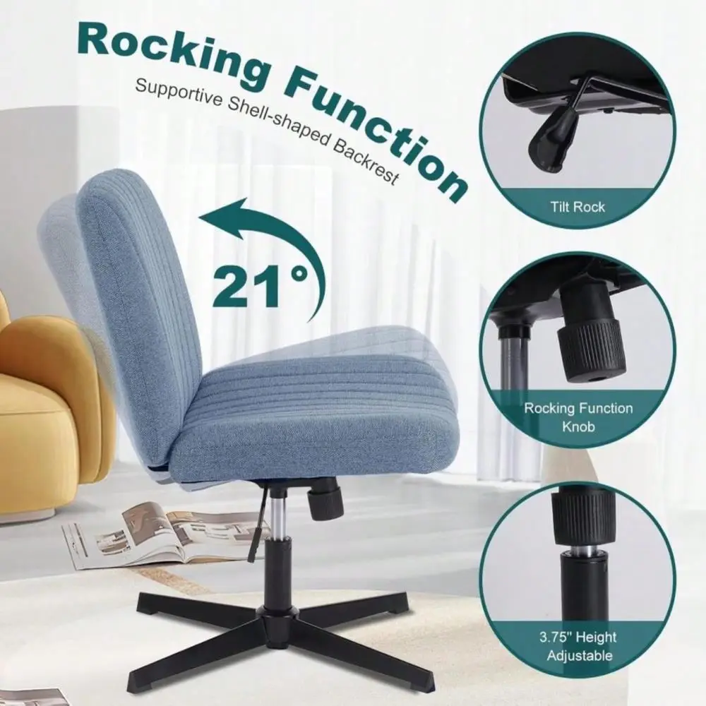 Criss Cross Chair With Wheels Wide Cross Legged Office Desk Vanity Chair Comfy Fabric Armless Adjustable Swivel For Home Comput