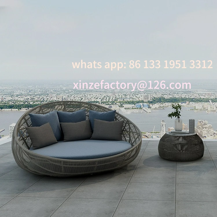 

Customizable Nordic outdoor furniture villa garden circular bed terrace recliner leisure combination single lazy rattan sofa