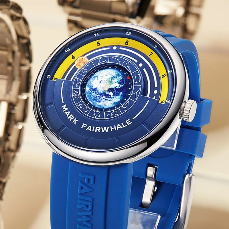 Mark Fairwhale Men New Silicone Sports Quartz Watch Luxury Creative Fashion No Pointer Design Watch Waterproof Globe Watches Men