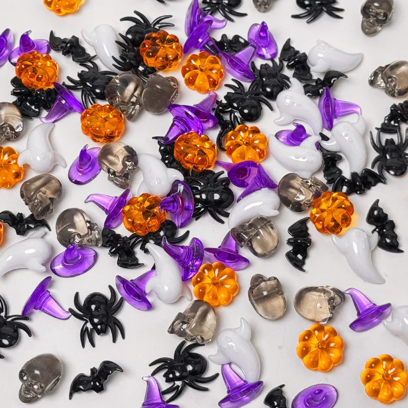50-200 Stück Halloween-Acryl-Ornamente, Kürbis-Schädelkopf, Hexenhut, Tischstreuer für Halloween, Party, Heimdekoration, Kindergeschenke