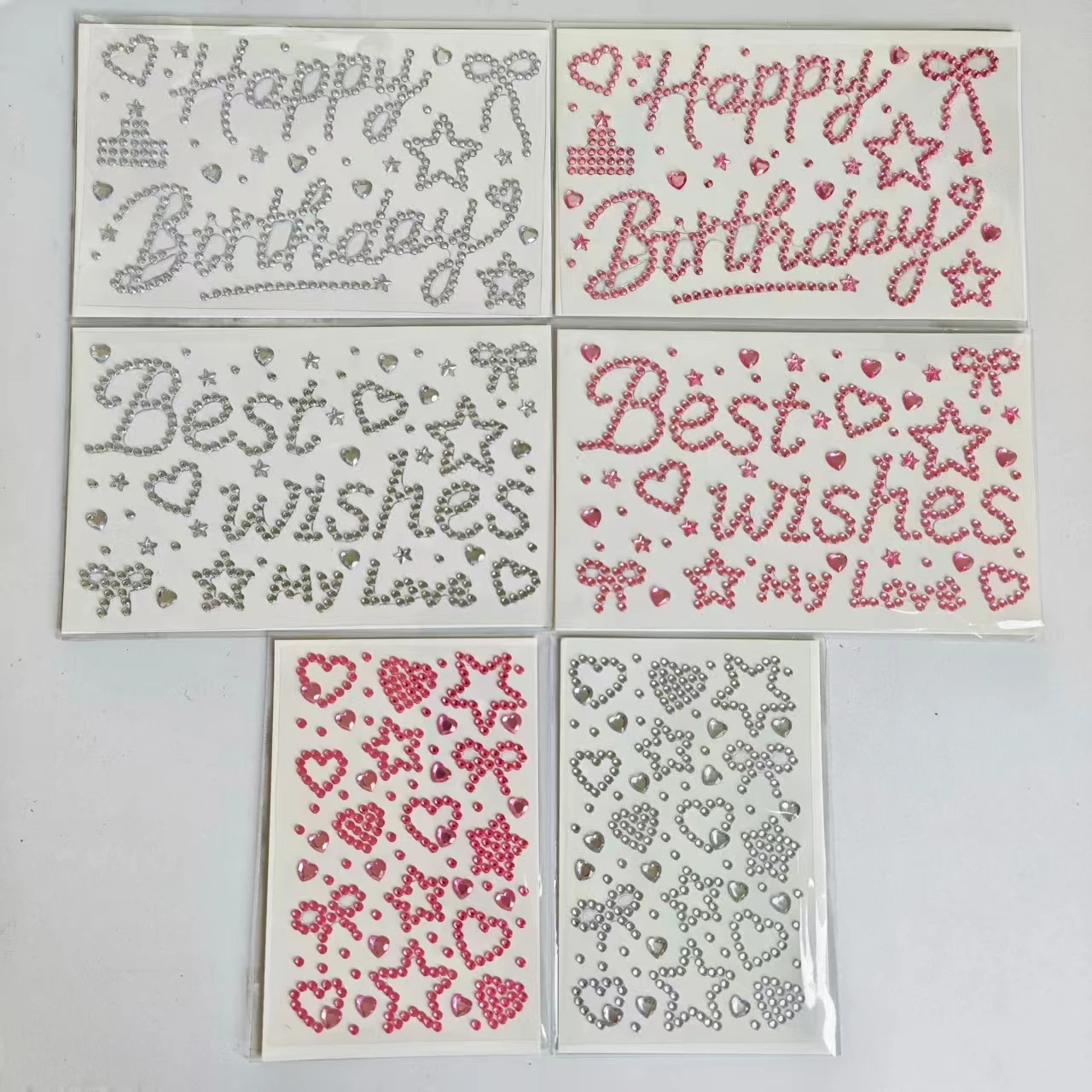 Set of 6 Pieces, Beautiful Blessing English Happy Birthday Stickers, Gift Packaging Decoration, Rhinestone Shiny Stickers, Phone Case Face Stickers, Handmade Decoration