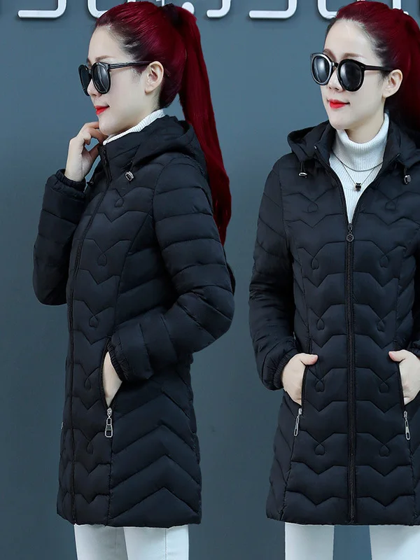 Faionable Slim Fit Lightweight down Cotton Jaet Women's Mid-Length Cute Padded Coat Autumn Winter Commute Sle Korean Ve...