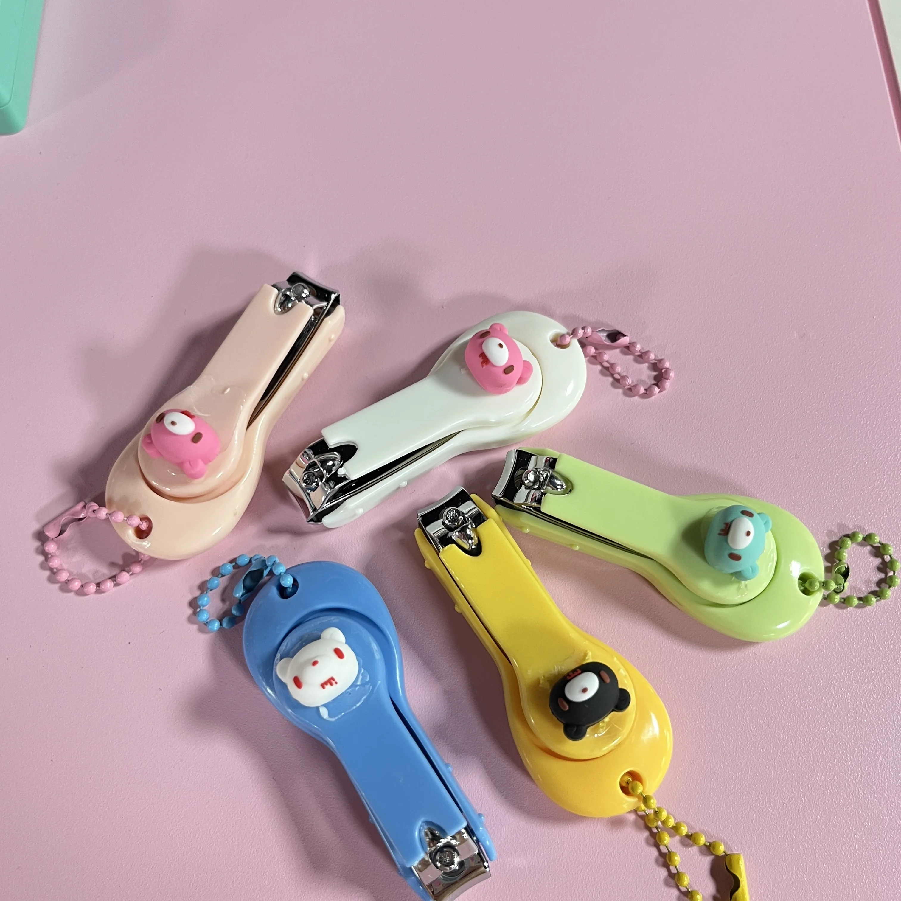 Cute Cartoon Bear Nail Clippers Colorful Portable Nail Cutters with Keychains,Adorable ShapesPerfect Small Gift Travel Essential